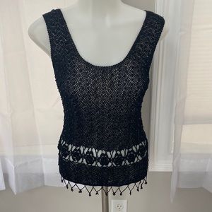 Vintage Crochet Beaded Black‎ Tank
